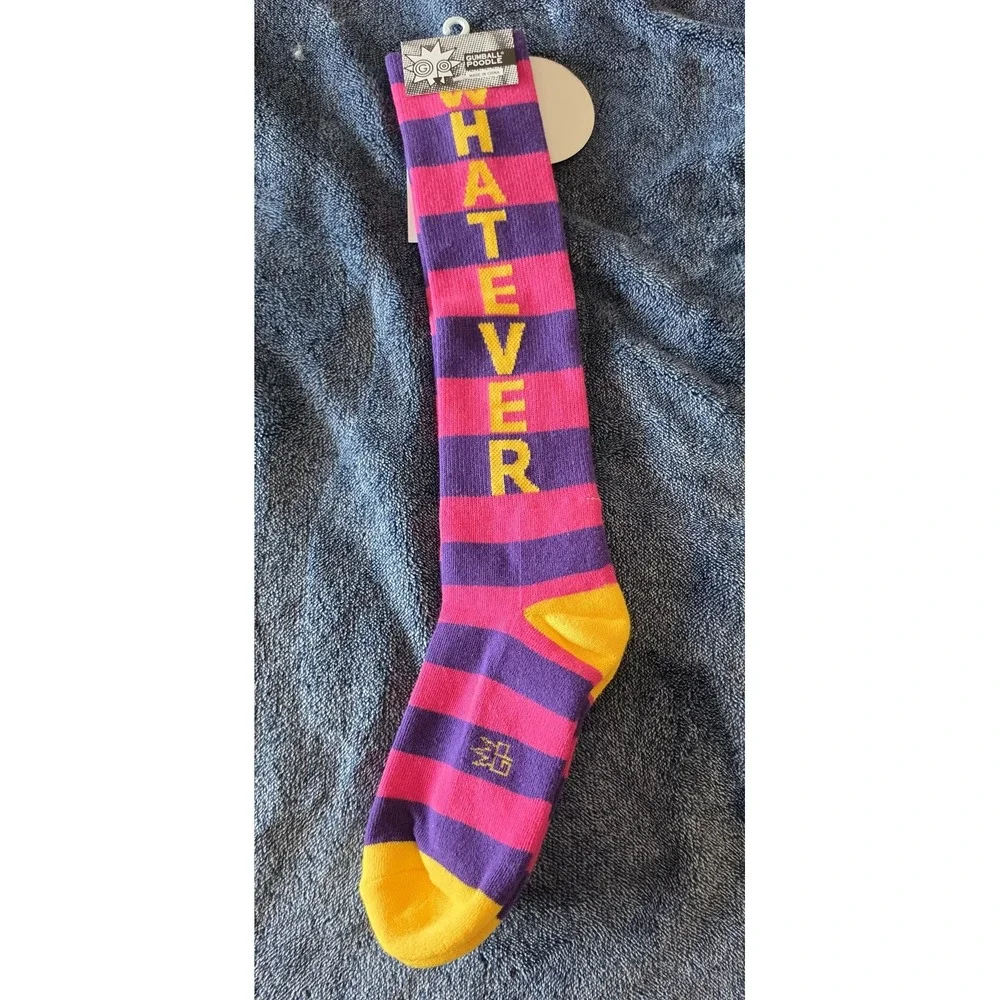 Gumball Poodle Women's Crew Socks‎ Purple Pink Yellow Striped Novelty